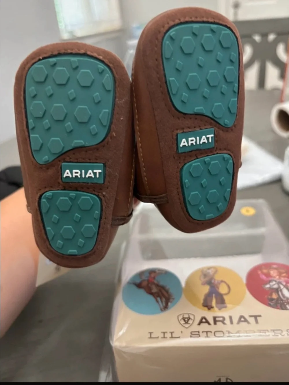 Ariat Kids Brown Western Booties with Teal Shaft
